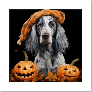 Grey English setter spaniel Halloween Posters and Art